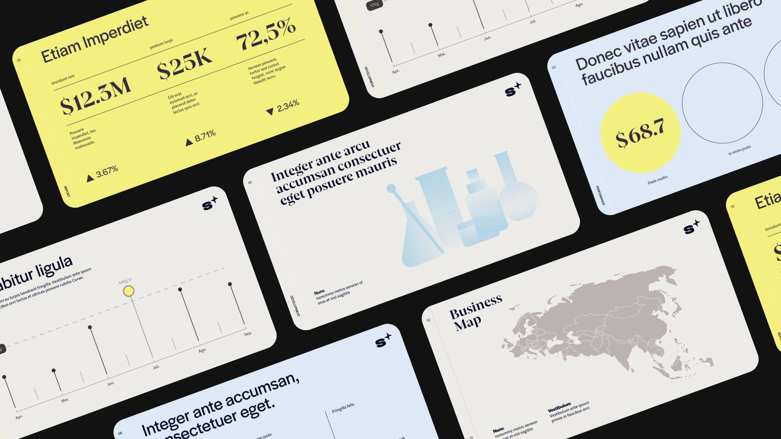 Presentation slide layouts from the Shinybrands visual identity system