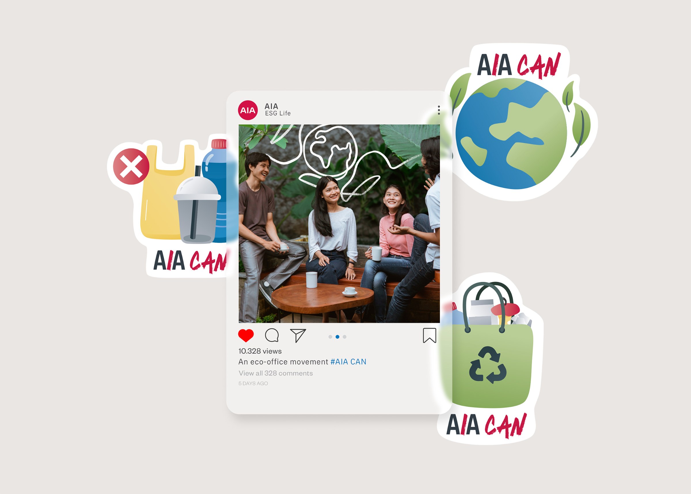AIA CAN线上贴纸：Instagram 贴文中的环保贴纸 | AIA CAN digital stickers: eco stickers on an Instagram post